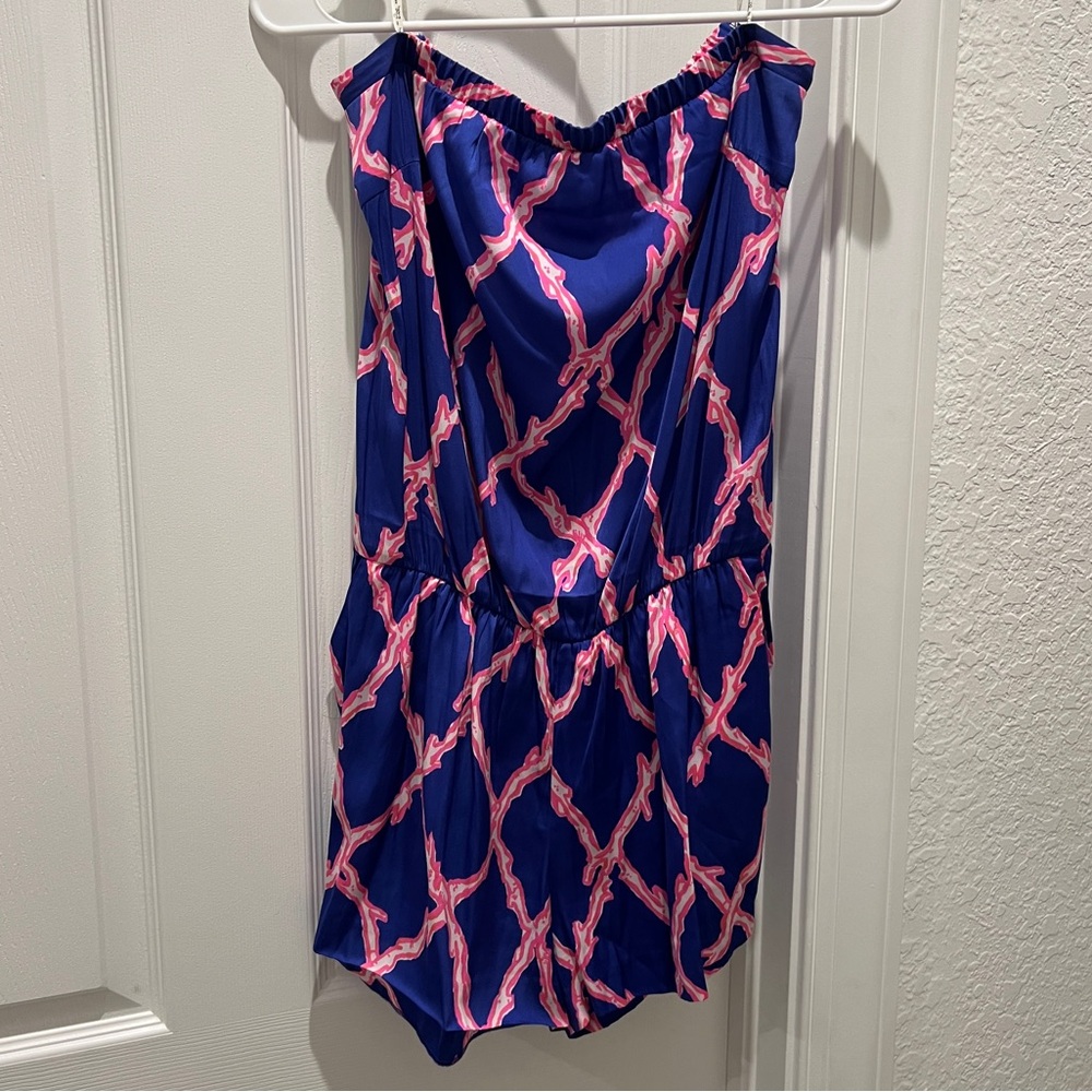 Lilly Pulitzer Strapless Belted Santorini Blue Deep Dive Romper